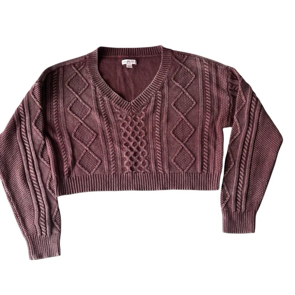 Aeropostale Cropped Cable Knit Sweater, Size L - Picture 2 of 8